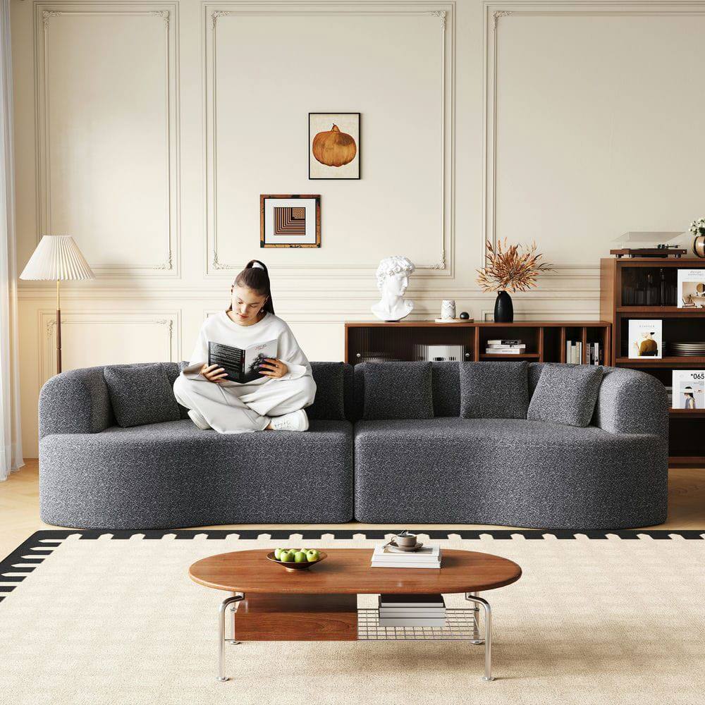 Alt View 4. Kadyn - 106.3" Curved Sectional Sofa, Boneless Cloud Design with 6 Pillows and Memory Foam Seating, Grey - Gray.