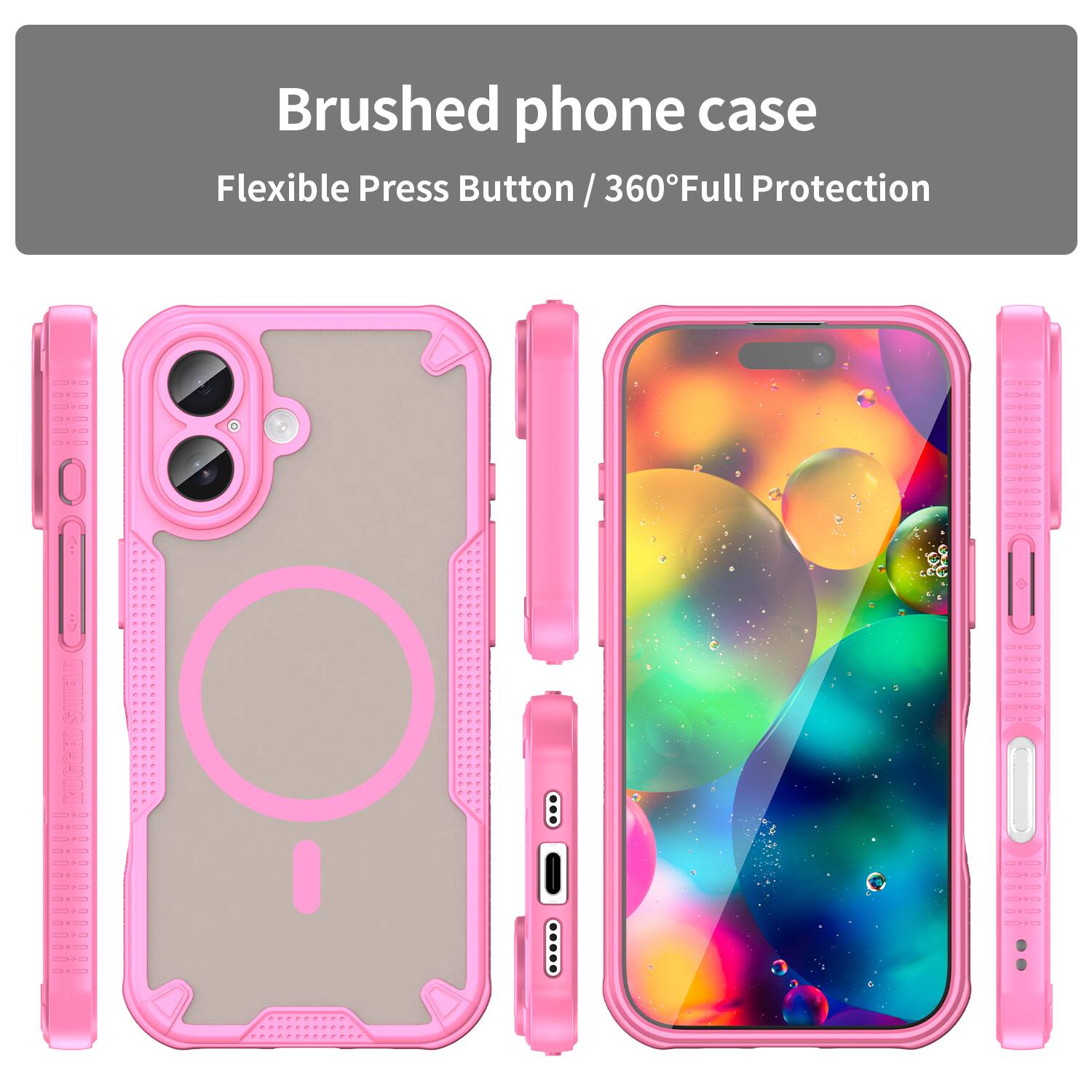 Brushed phone case Flexible Press Button/360°Full Protection