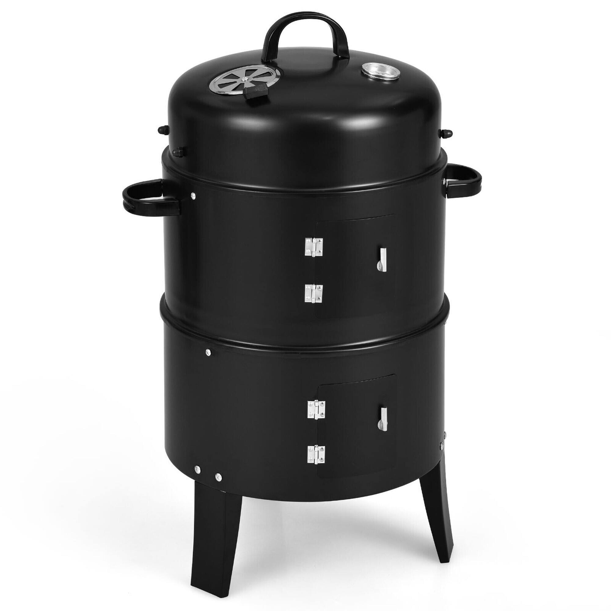 Gymax 3 in 1 Vertical Charcoal BBQ Smoker Grill Separable w/ Built