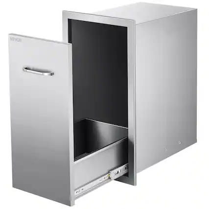 Front. VEVOR - Outdoor Kitchen Trash Drawer, 13.54"W x 19.61"D x 25.79"H Interior Storage, Multi-Purpose Outdoor Kitchen Drawers - Silver.