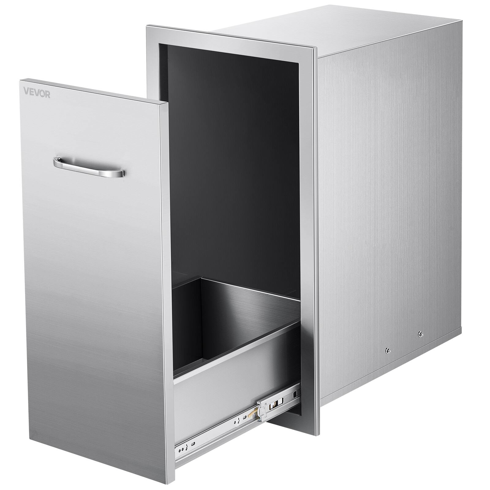 Front. VEVOR - Outdoor Kitchen Trash Drawer, 13.54"W x 19.61"D x 25.79"H Interior Storage, Multi-Purpose Outdoor Kitchen Drawers - Silver.