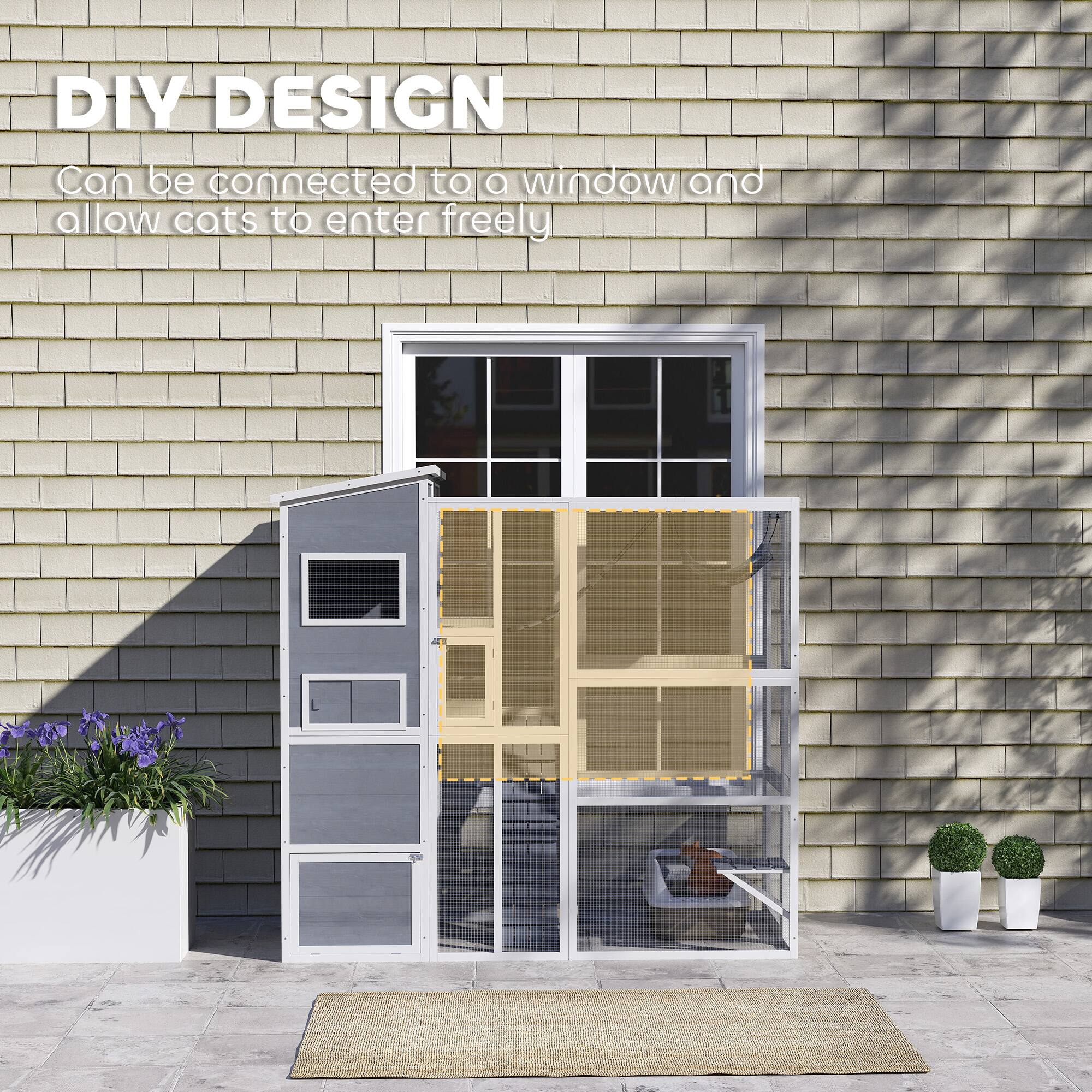 DIY DESIGN  
Can be connected to a window and allow cats to enter freely