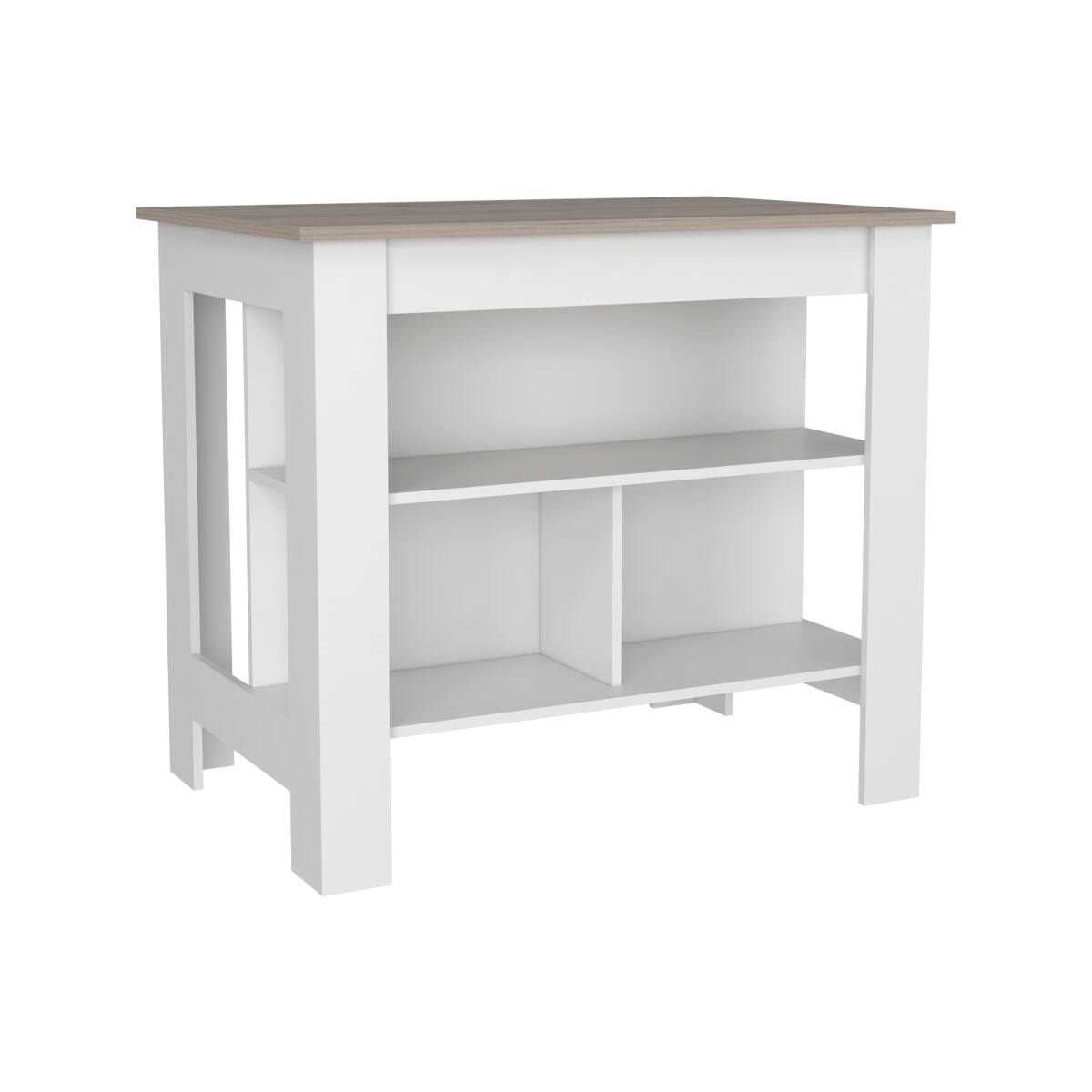 Angle. Loheer - Loheer Modern Rectangular Kitchen Island with Antibacterial Top - Light Gray and White.