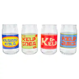 Silver Buffalo - Nickelodeon SpongeBob SquarePants Soda Labels 16-Ounce Glass Cans | Set Of 4 - Clear