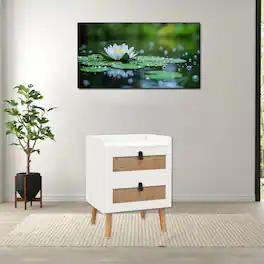 Hivvago - Stylish End Table with Woven Rattan Drawer Fronts and Sleek Design - White