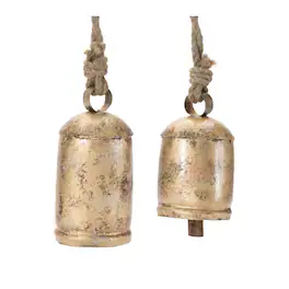 BreeBe - Distressed Metal Bell Ornament (Set of 2) - Gold