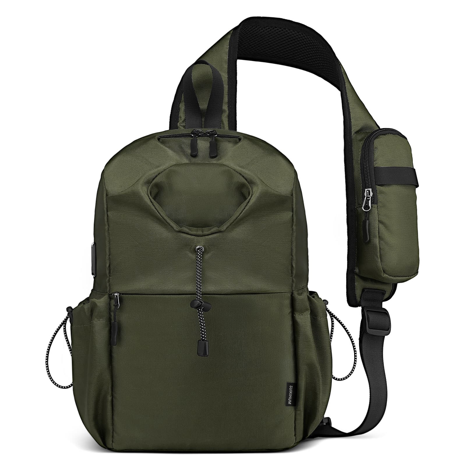 Unique Bargains - Sling Bag Crossbody Backpack for Men Women with Waterproof USB & USB-C Port Bottle Holder Daypack for Travel & Commute - Green