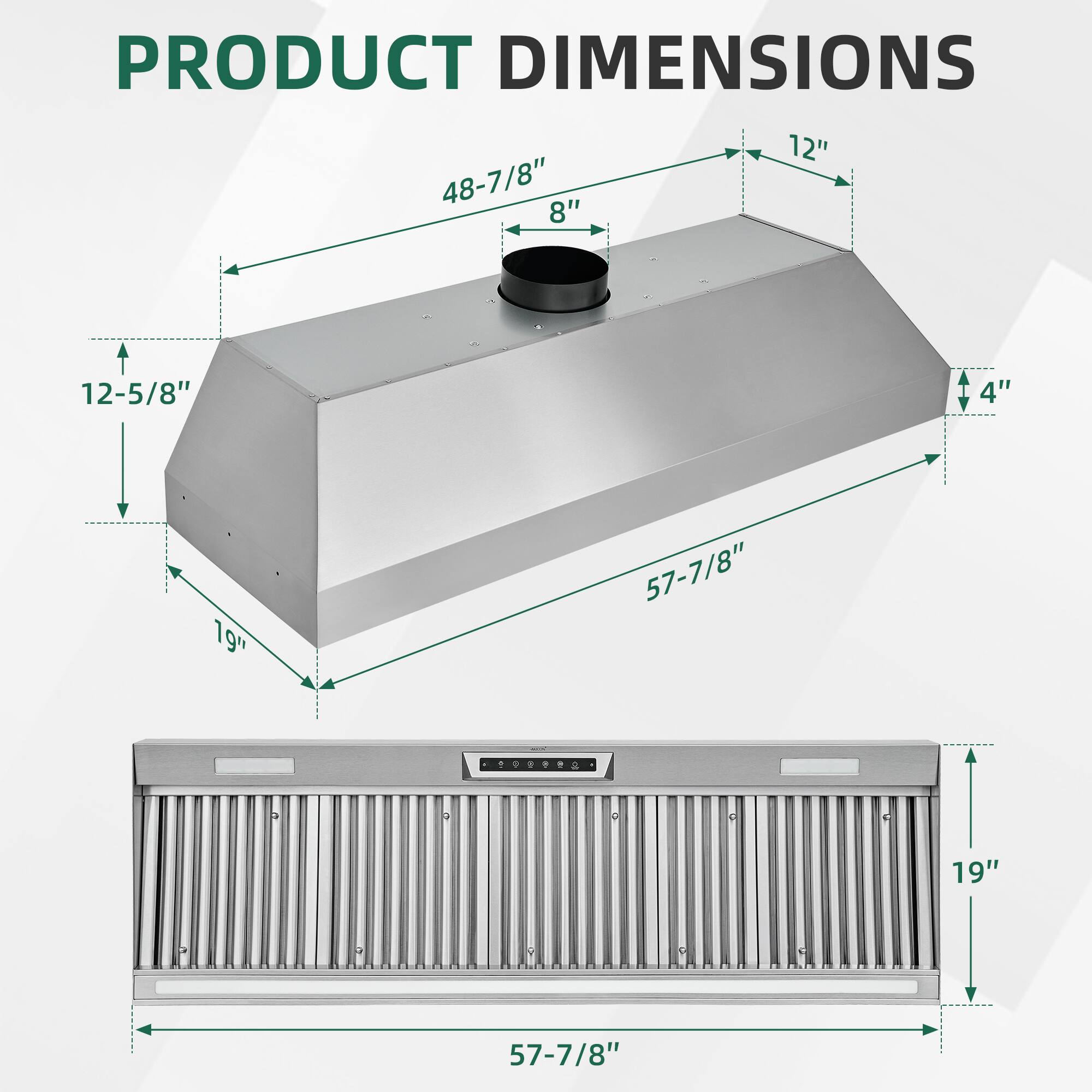 PRODUCT DIMENSIONS

- 12"
- 48-7/8"
- 8"
- 12-5/8"
- 4"
- 19"
- 57-7/8"
