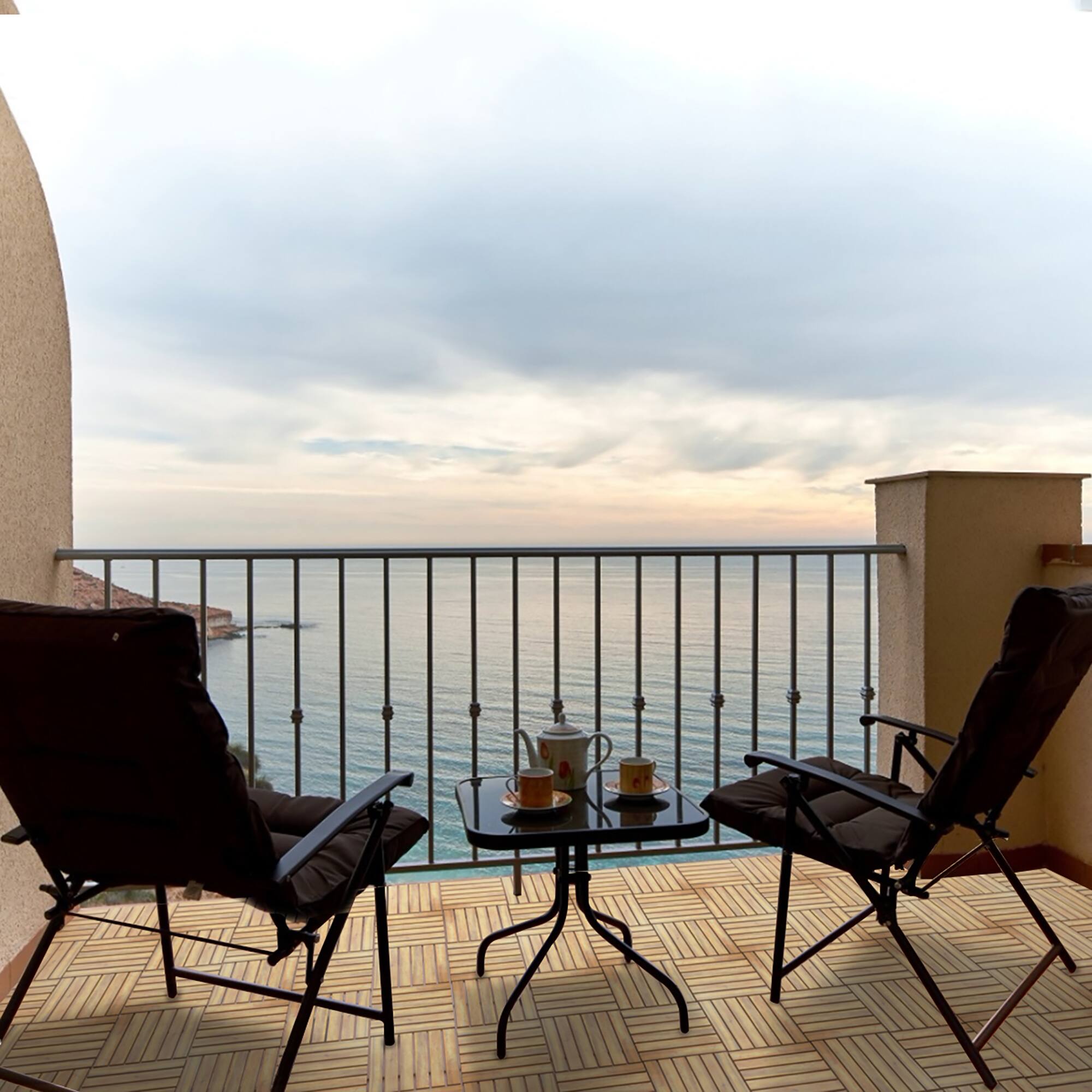 Alt View 9. Costway - Costway 10PCS 12" x 12" Acacia Wood Deck Tiles Interlocking Patio Pavers Stripe Pattern - Brown.