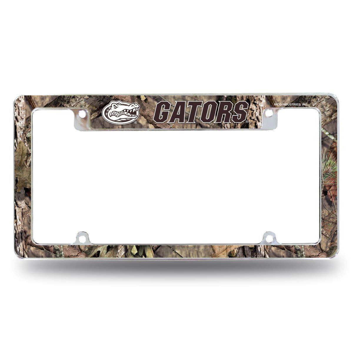 Florida Gators Chrome Metal License Plate Frame with Bold Mossy Oak Camouflaged Camo Design