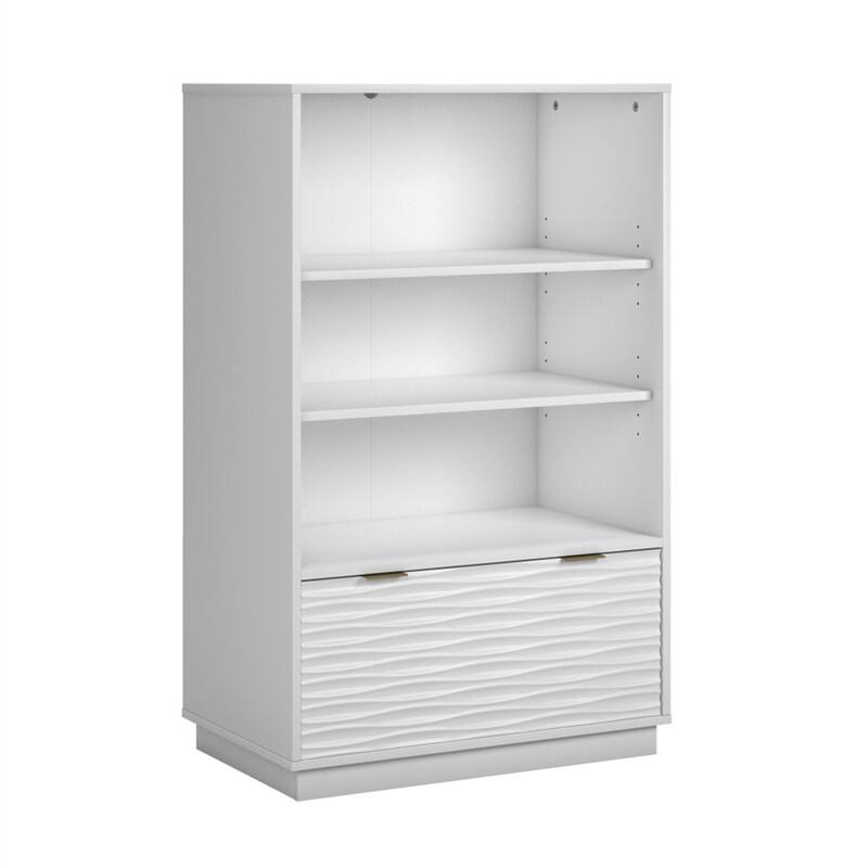 Alt View 7. HTUTWOO - Coastal Bookcase With Lower Drawer - Adjustable Library Shelf with File Drawer,48.35" Tall Horizontal Storage Cabinet - White.