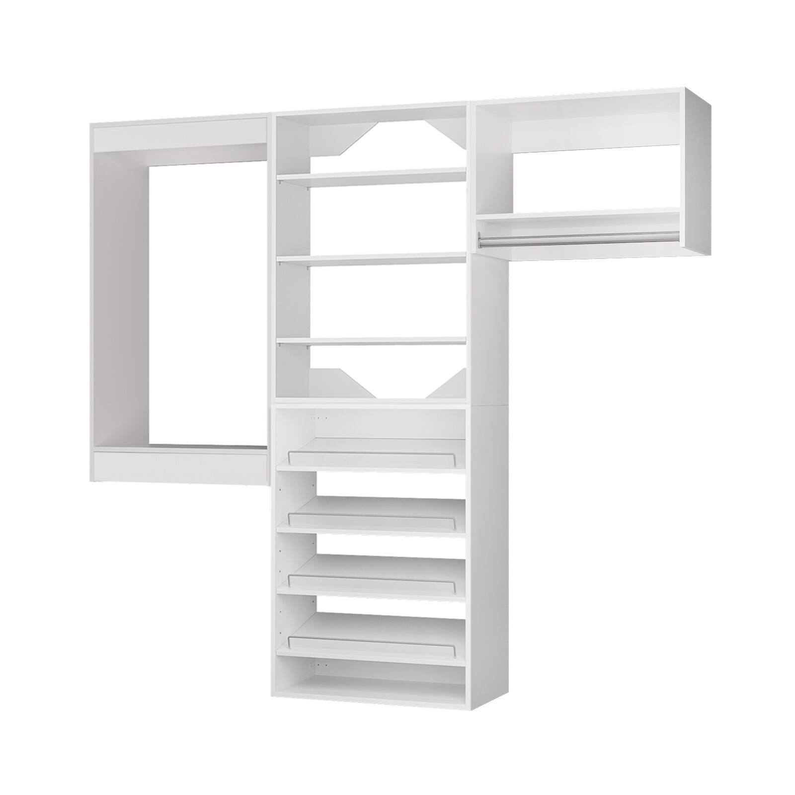 Left. Roomtec - Roomtec 90 in White Modular Closet System Unit-Customizable Wall Mounted Walk-In Closets for Bedroom or Walk-in Closet - White.