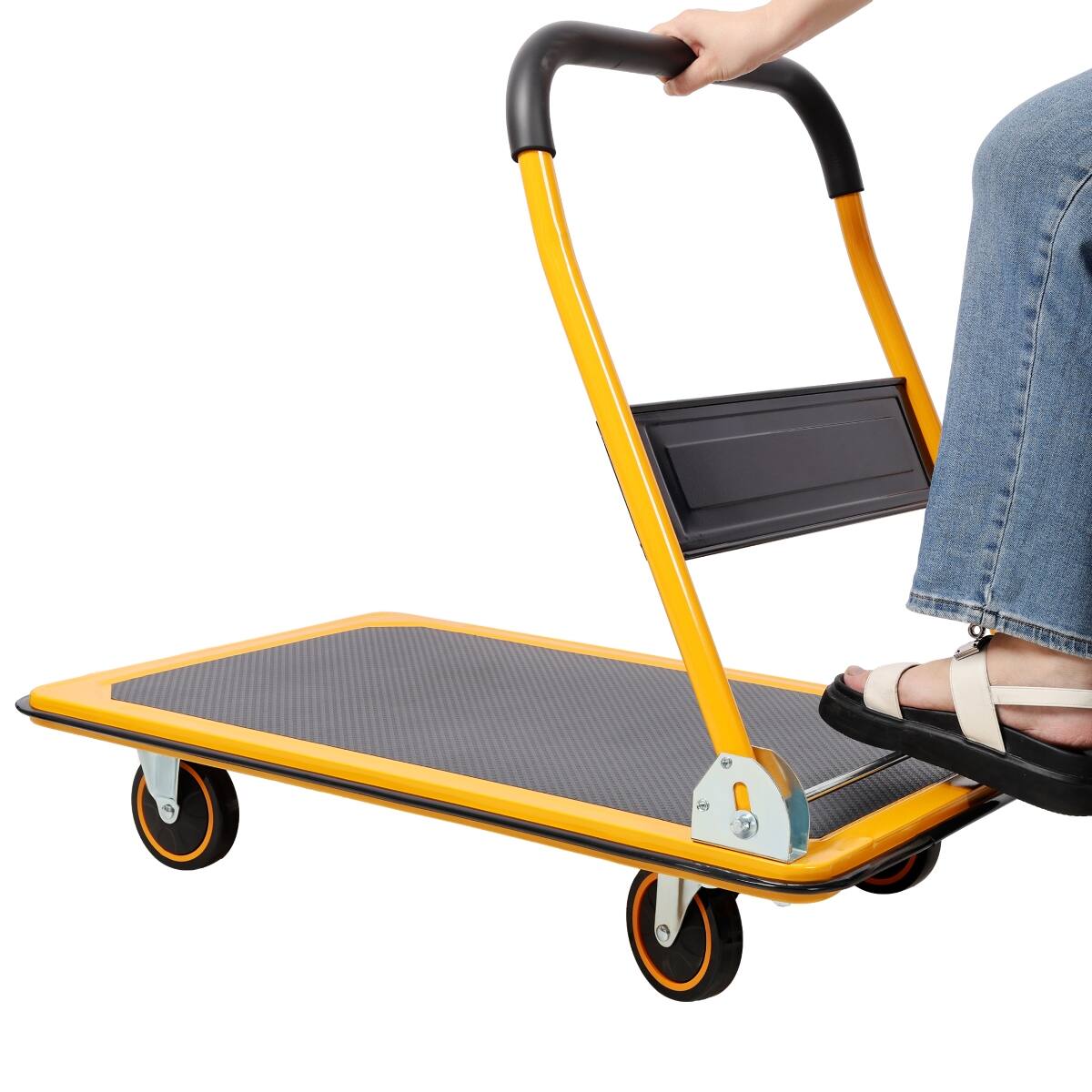 Alt View 7. Ropilly - Ropilly Folding Platform Truck, 660 lb Capacity Platform Cart with Steel Deck, Fold Flat Handle, Yellow - Yellow.