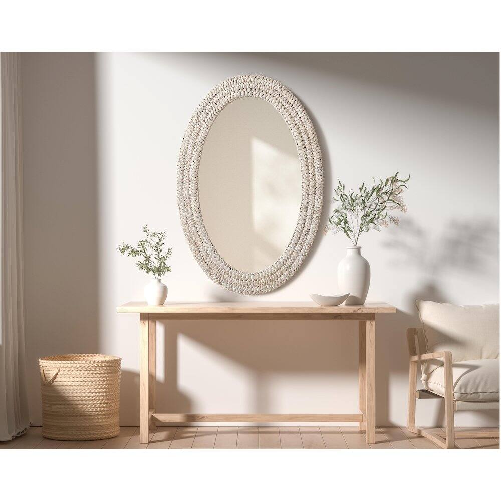 Alt View 6. Elegant Decor - Oval Cornhusk Mirror 24x36 in Linen White - Linen White.