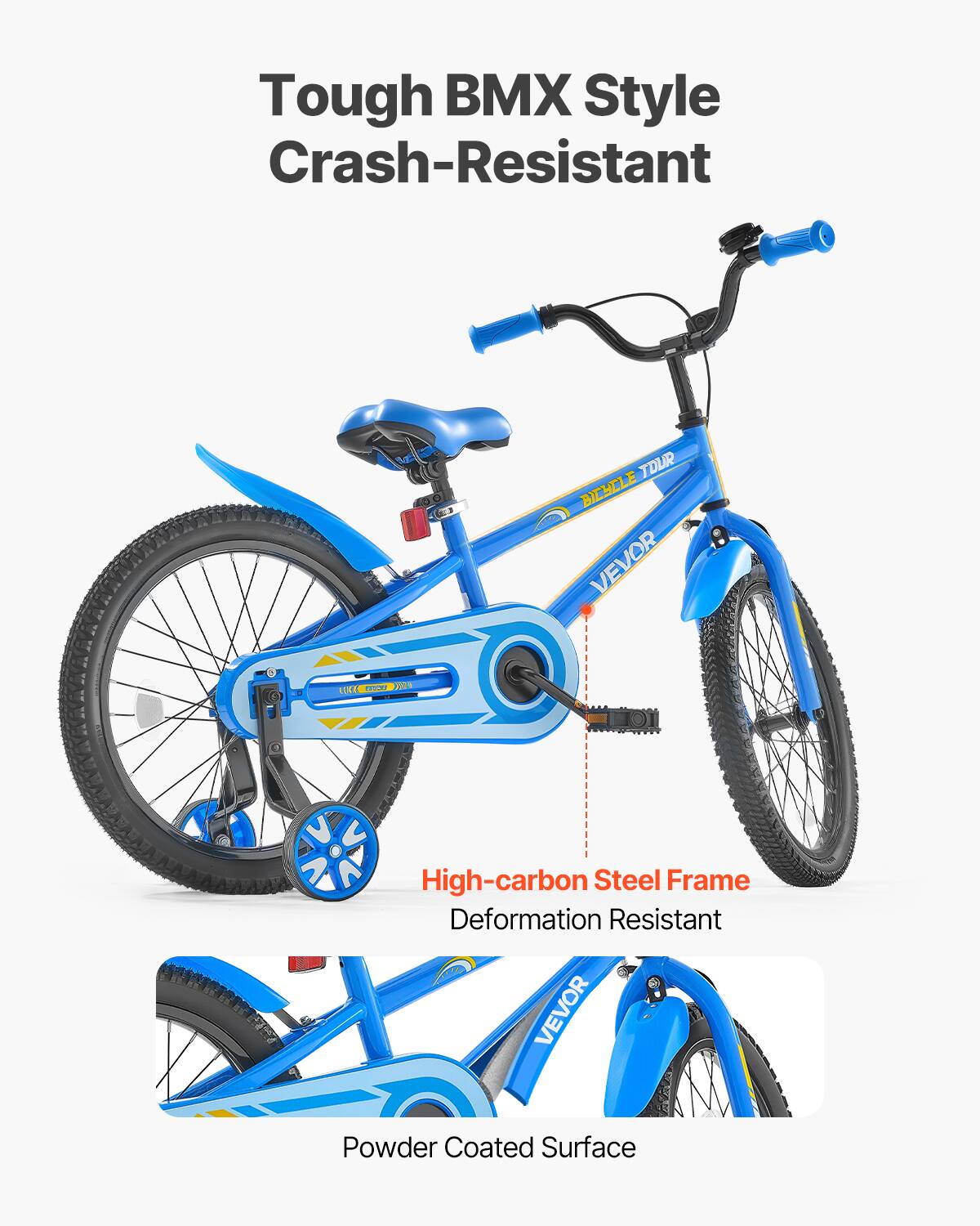 Tough BMX Style Crash-Resistant

High-carbon Steel Frame Deformation Resistant

Powder Coated Surface