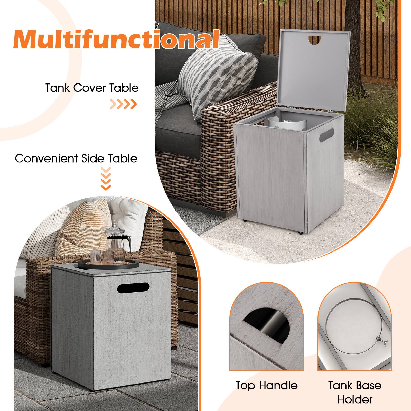 Multifunctional, Convenient Side Table, Top Handle, Tank Base Holder