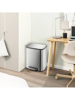 GARVEE - 20L Trash Can Stainless Steel Garbage Can With Lid Step On Pedal Bucket Rectangular Trash Can - Silver 20L
