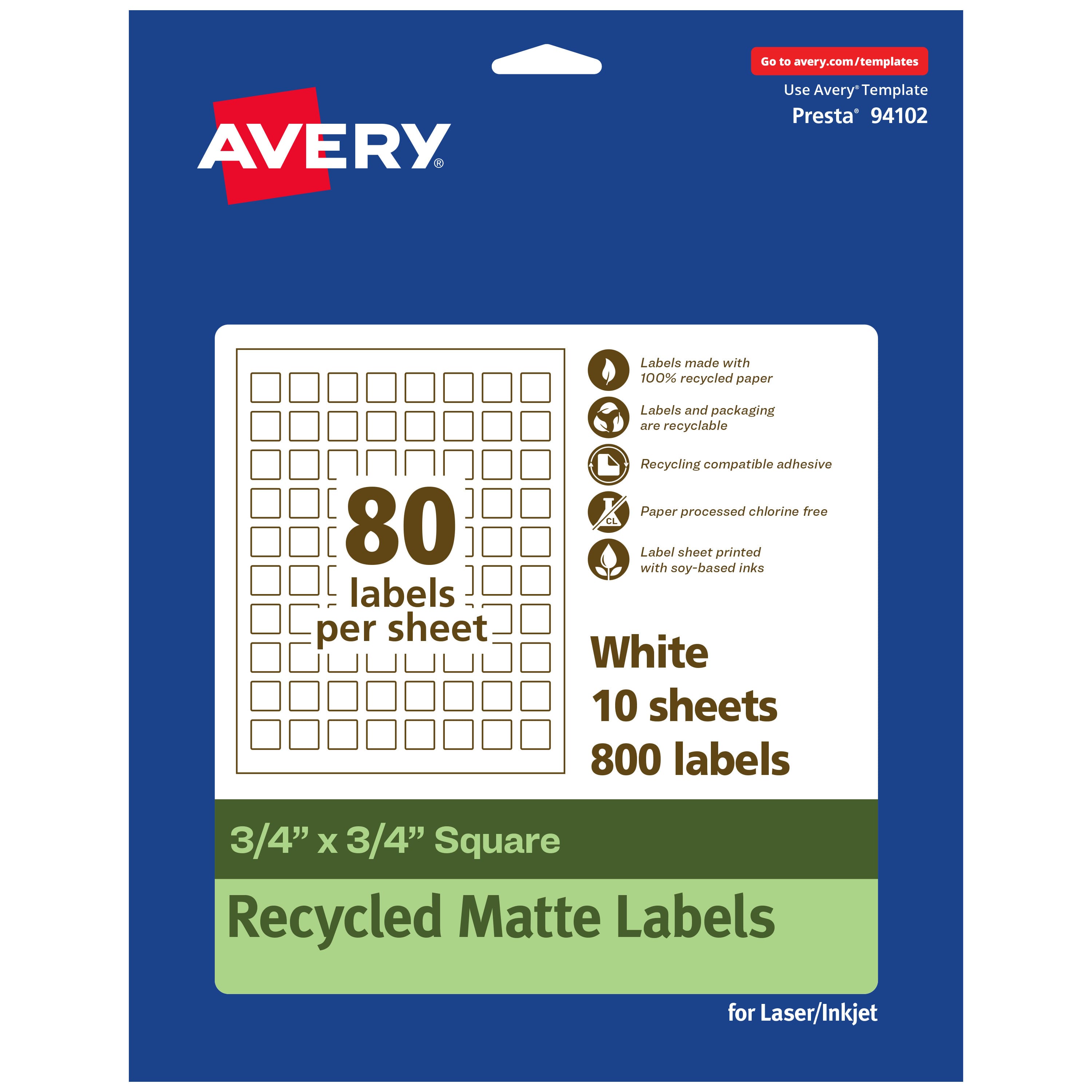 Avery - EcoFriendly Square Labels, 3/4" x 3/4", 800ct - White