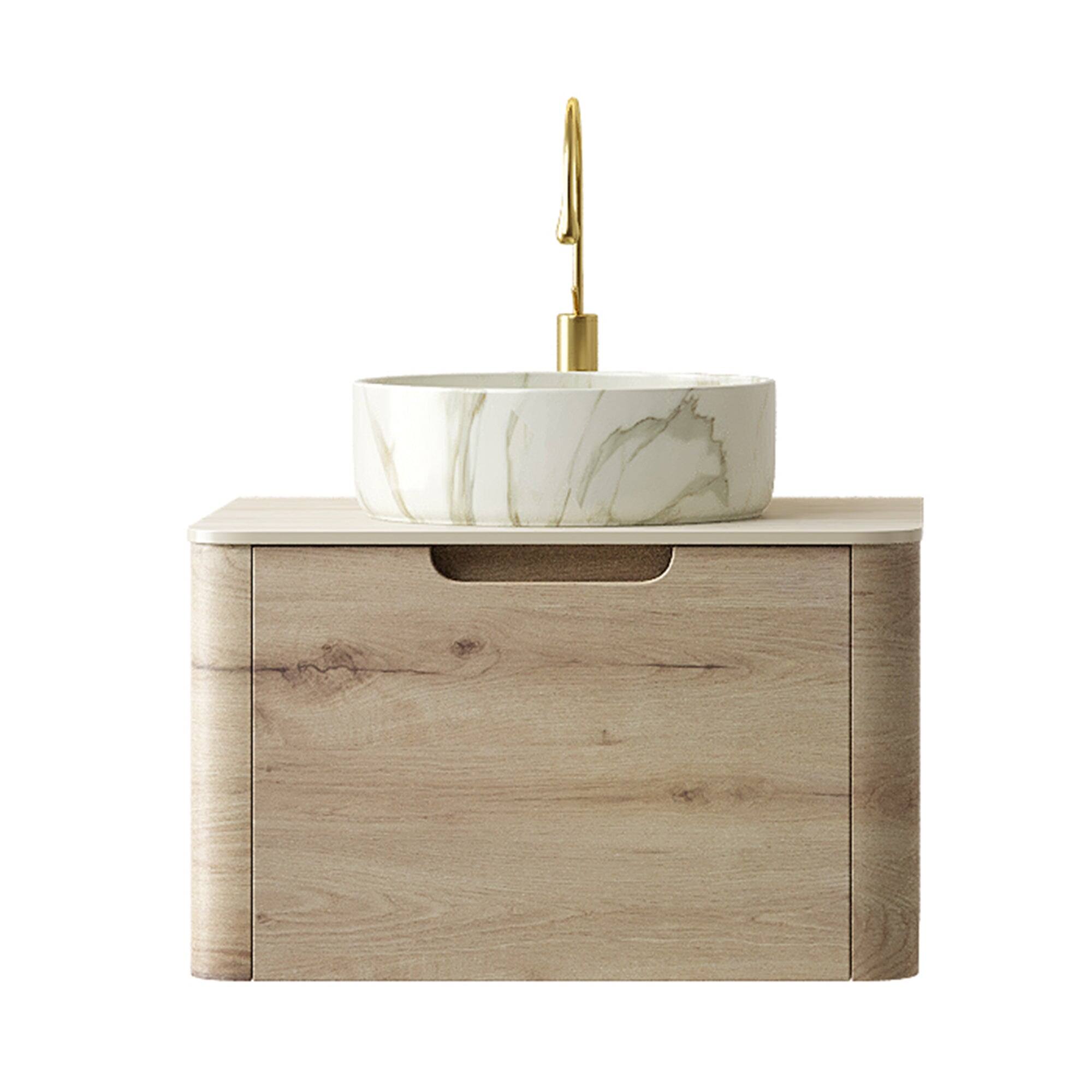 Alt View 3. Boyel Living - 24 Bathroom Vanity with Ceramic Basin Stone Pattern Travertine Pattern Sintered Stone Top White Oak - White,White Oak.