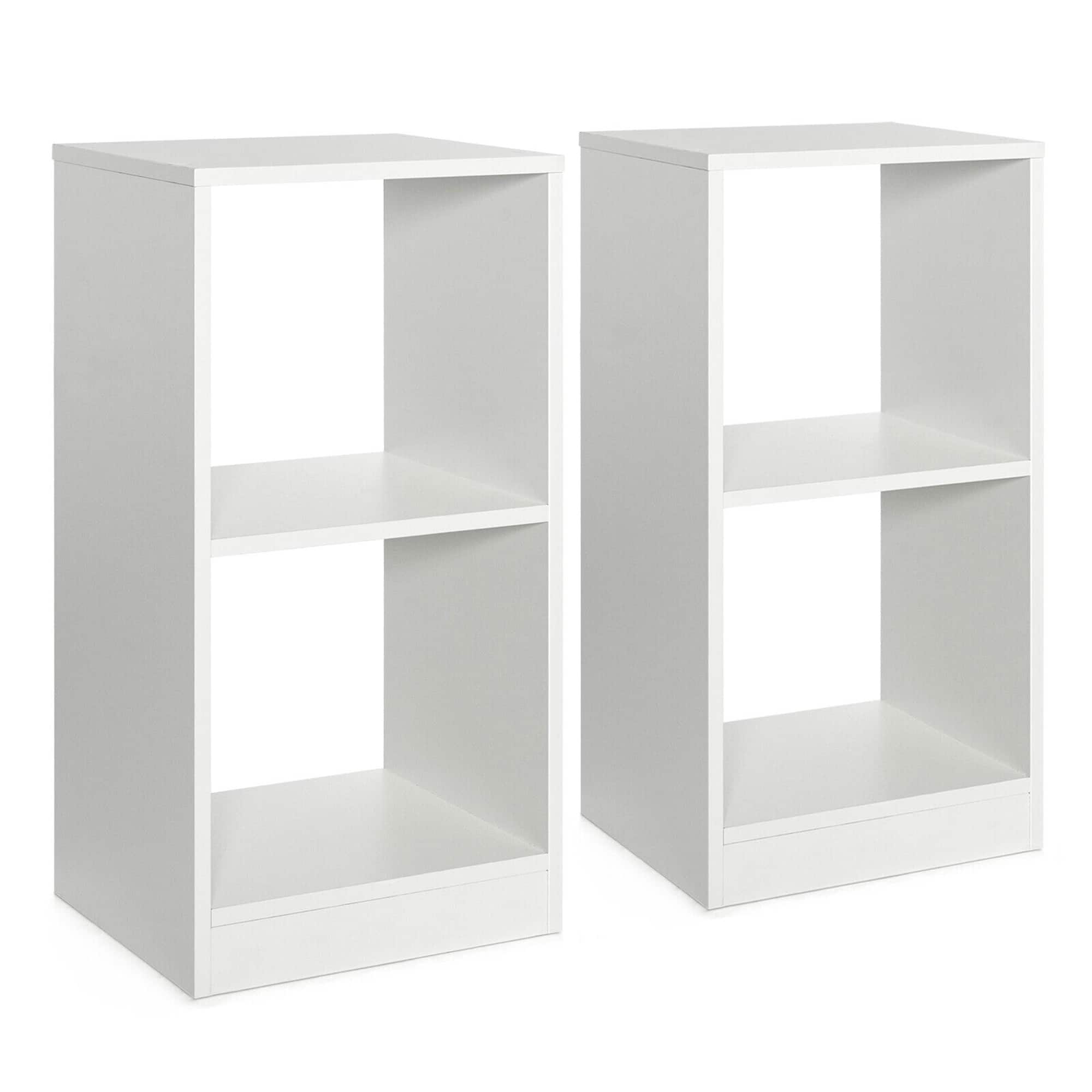 Gymax - 2 PCS Bookshelf 2-Tier Open Wood Display Organizer Set Vinyl Record Cube Storage - White
