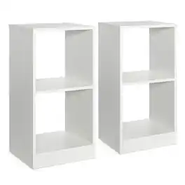 Gymax - 2 PCS Bookshelf 2-Tier Open Wood Display Organizer Set Vinyl Record Cube Storage - White