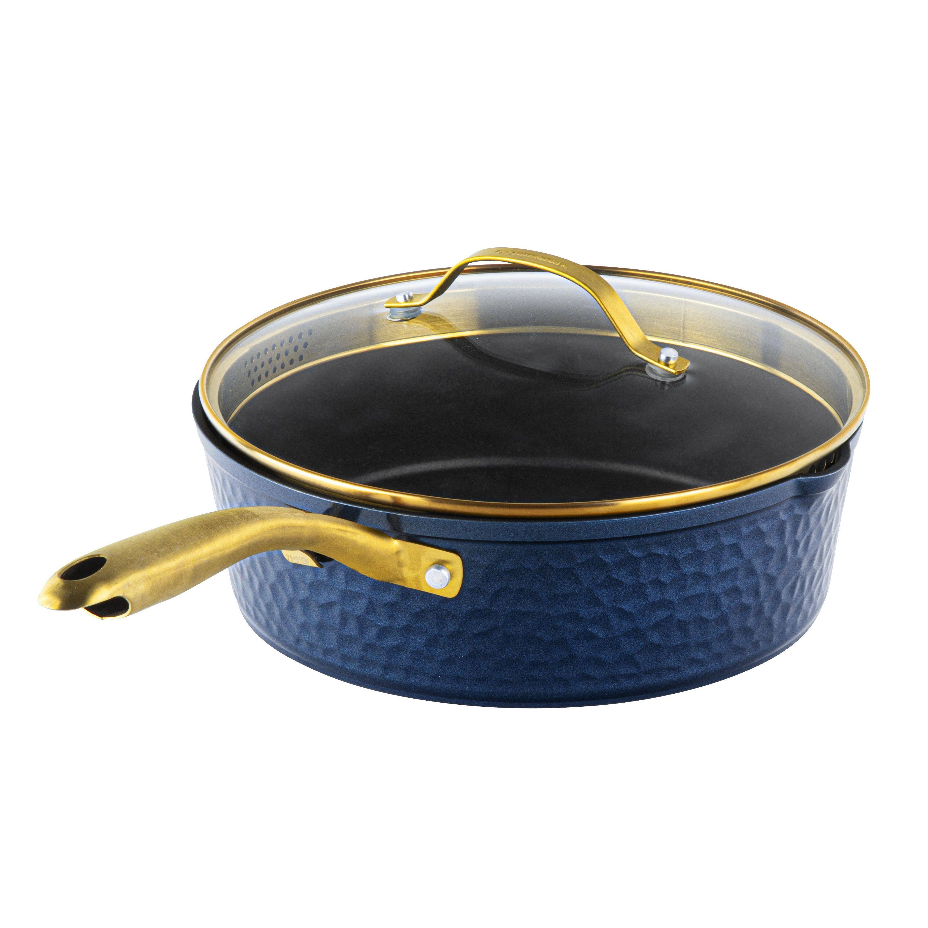 Alt View 2. Granitestone - Granitestone Charleston Collection Hammered Navy 4 Qt Deep Saute Nonstick Pan with Lid - Navy.