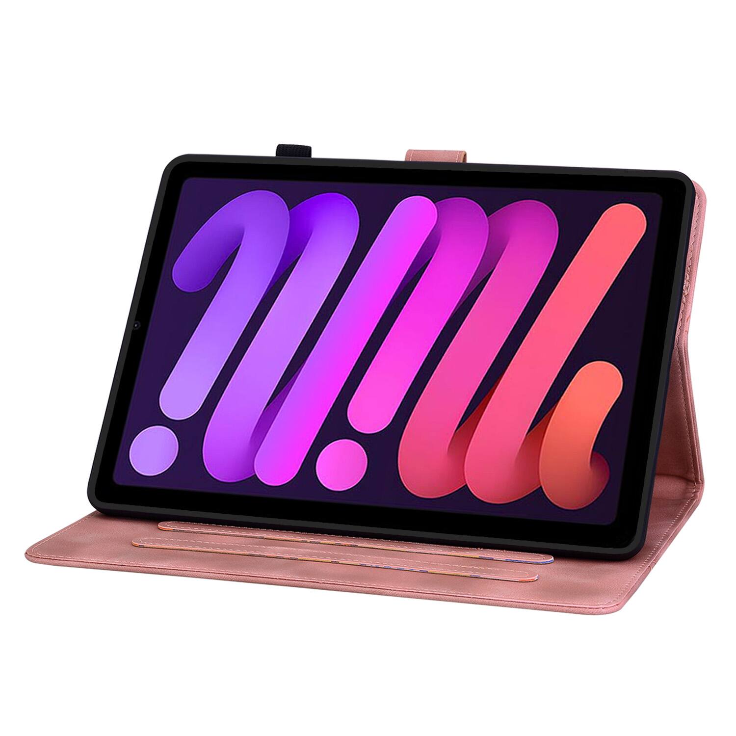 Back. Dteck - Case for Apple iPad mini (A17 Pro) 2024 & iPad mini 6th Gen 8.3" 2021,Embossed Pattern PU Leather Flip Card Holder Cover - Pink.