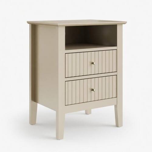 Alt View 5. LUCKY ONE - 18" Assembled Fluted Nightstand 2-Drawer Gold Knobs - Beige.