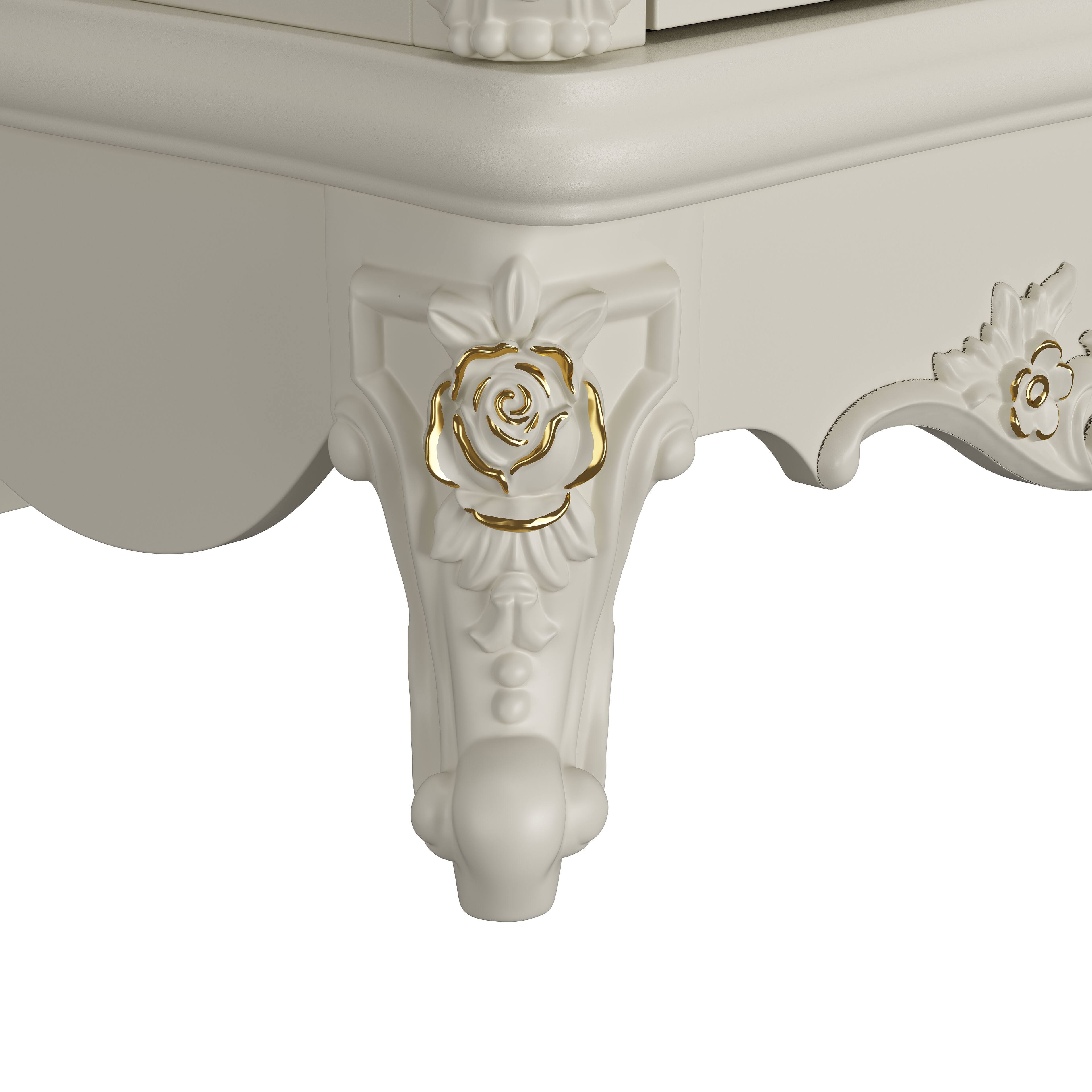 Alt View 2. Famapy - European Style 3-Drawer Dresser with Gold-Accent Carved Details, Ivory White Finish - White.