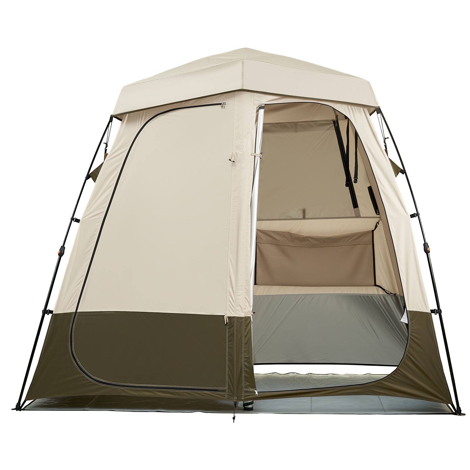 Alt View 5. VEVOR - Camping Shower Tent, 2-Room Foldable Privacy Tent Changing Room with Ground Stakes, Ropes, Carry Bag, and Crossbar - Khaki.