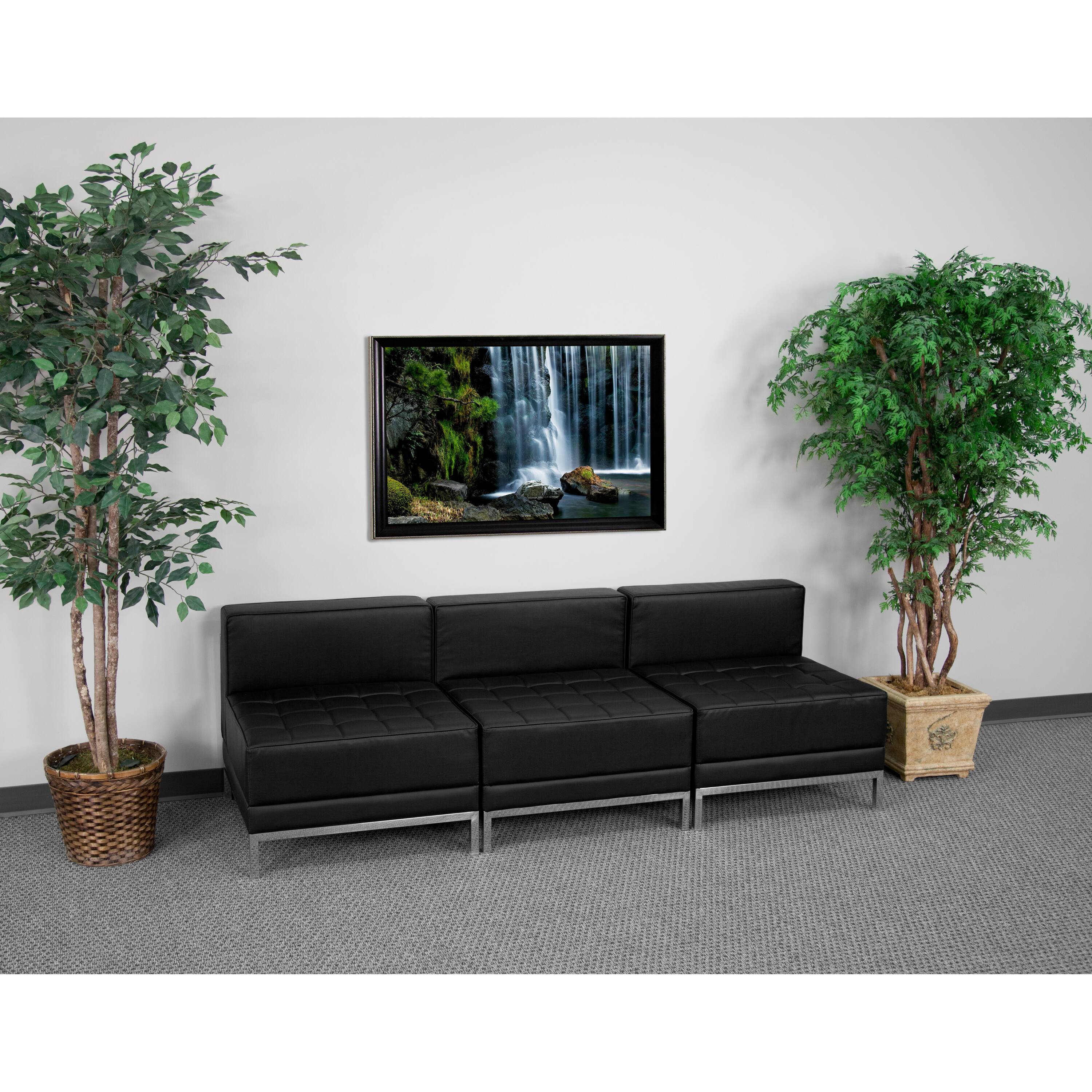 Alt View 1. Emma + Oliver - Leather Lounge Set with Ganging Clips, 3 Pieces - Black.