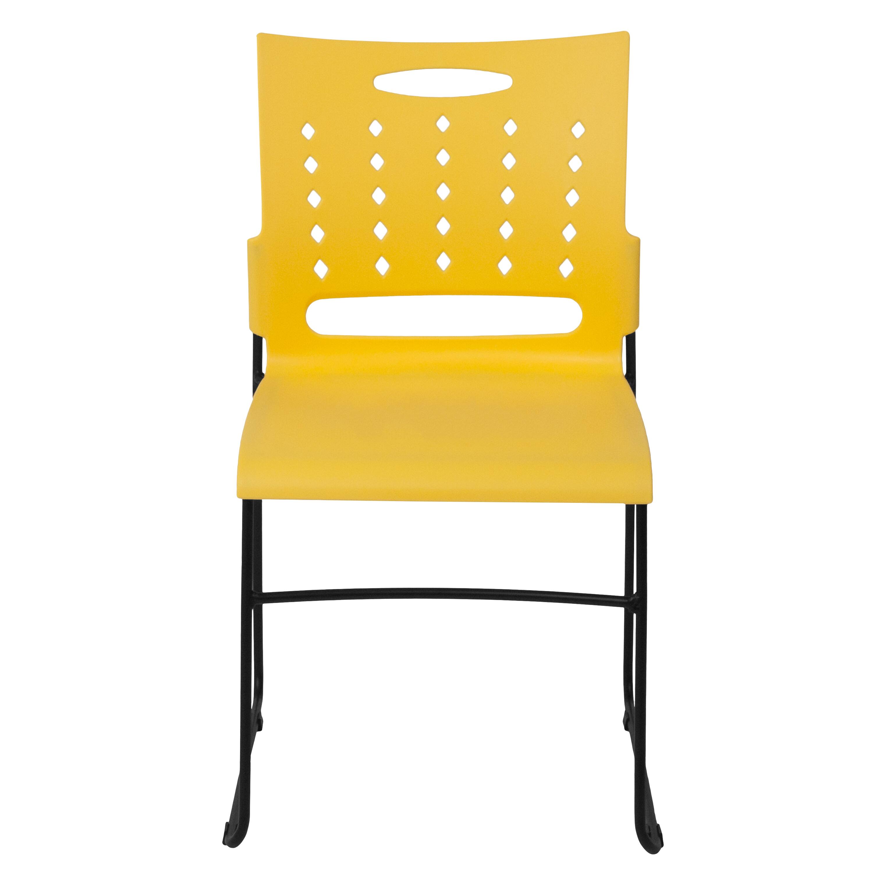 Alt View 7. Emma + Oliver - Home Office Plastic Accent Sled Base Stack Chair - Air-Vent Back - Yellow.