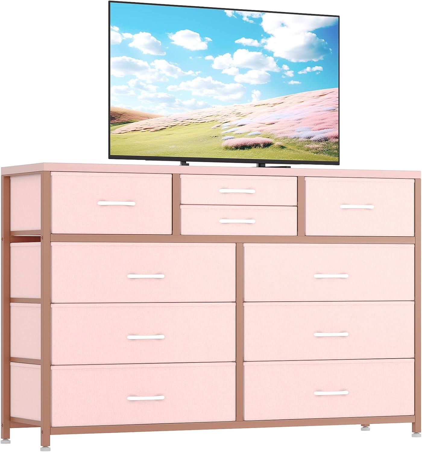 Alt View 4. Acekool - 55" Dresser TV Stand with 10 Drawers, Bedroom Entertainment Center and Storage Organizer, Pink - Pink.