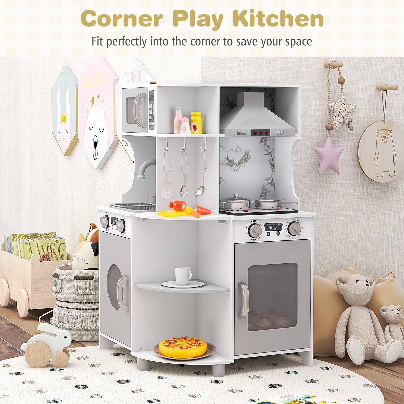 Corner Play Kitchen  
Fit perfectly into the corner to save your space