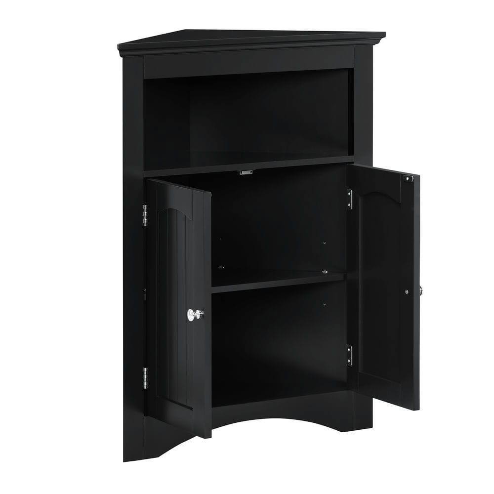 Angle. Kadyn - Corner cabinet with Doors and Shelves, Free Standing Storage Cabinet for Kitchen, Living Room, Bathroom, Black - Black.