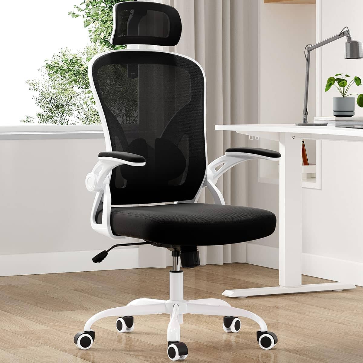 Front. Trinkets Crazed -  Ergonomic Office Chair, Home Office Desk Chair with Headrest, High Back Computer Chair with Armrests  - white-black.