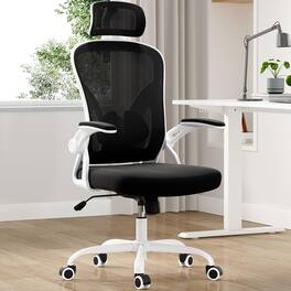 Trinkets Crazed - Ergonomic Office Chair, Home Office Desk Chair with Headrest, High Back Computer Chair with Armrests - white-black