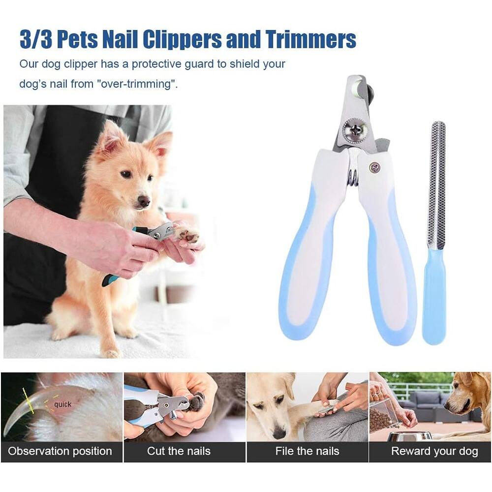 3/3 Pets Nail Clippers and Trimmers

Our dog clipper has a protective guard to shield your dog's nail from "over-trimming".

- Observation position
- Cut the nails
- File the nails
- Reward your dog