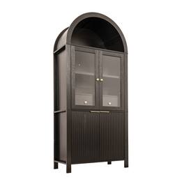 Spaco - 71" Arched Pantry Cabinet with Glass Door, Adjustable Shelves Hidden Drawer, Fluted Display Storage for Kitchen - Black