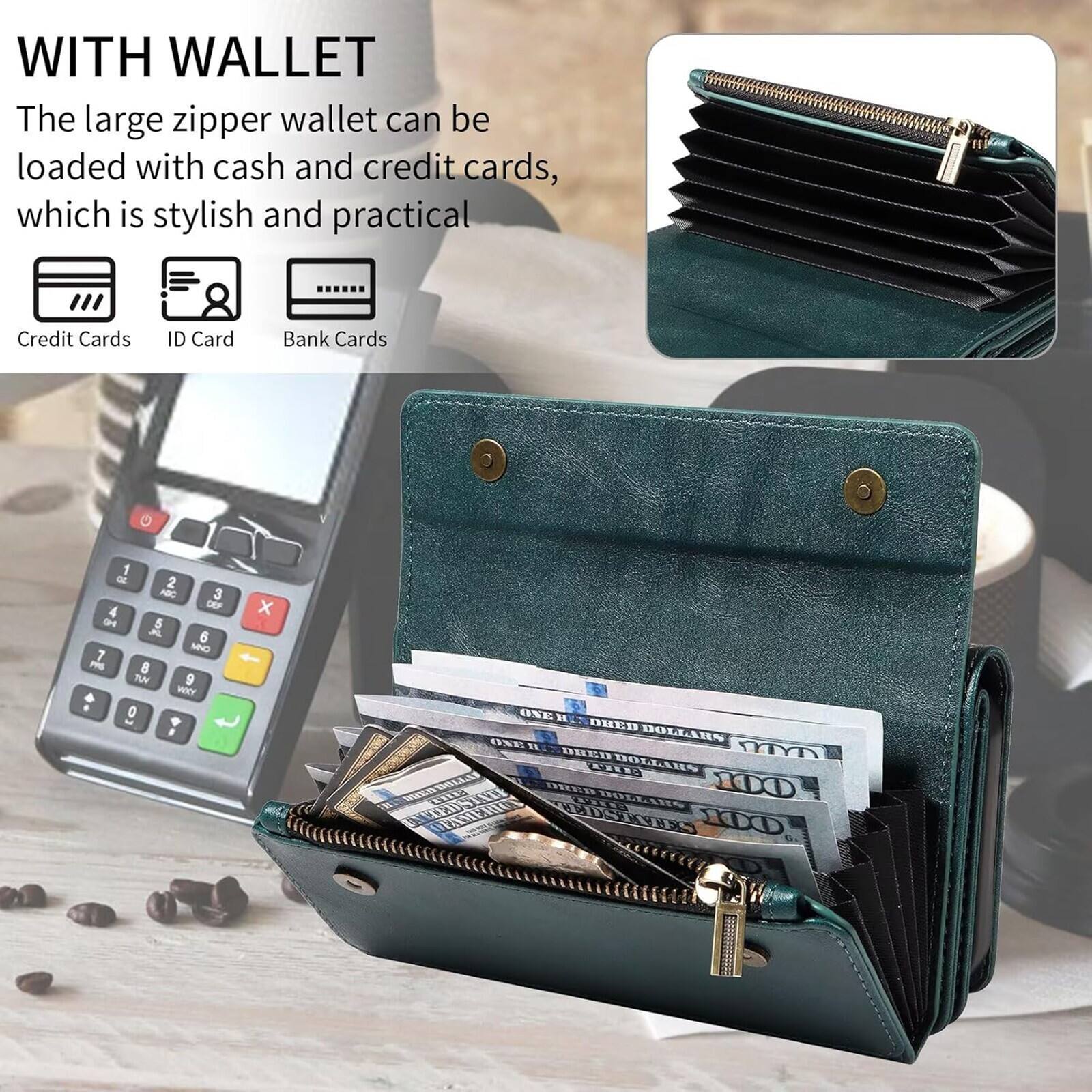 WITH WALLET

The large zipper wallet can be loaded with cash and credit cards, which is stylish and practical.

Credit Cards  
ID Card  
Bank Cards