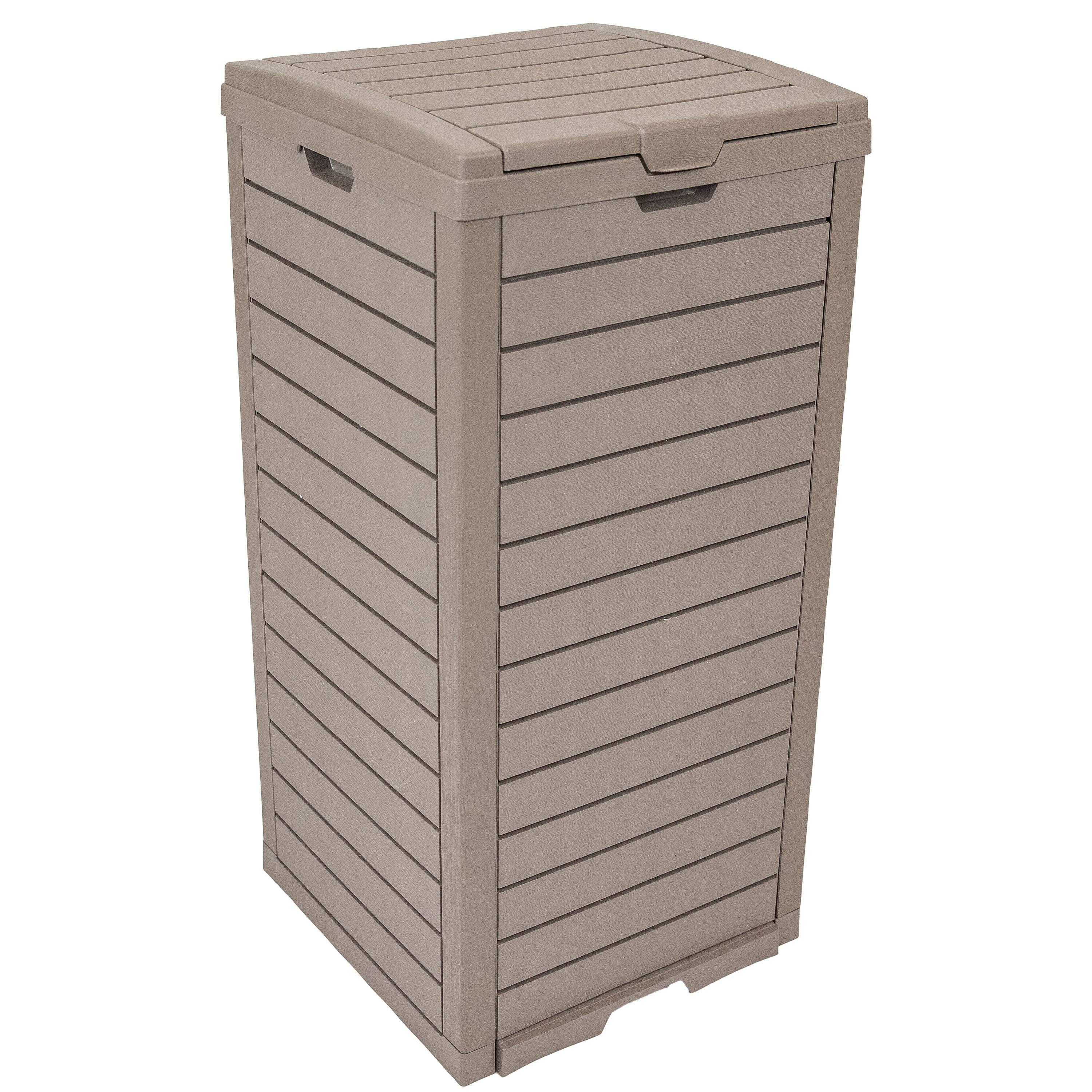 Front. Sunnydaze - 39-Gallon Outdoor Trash Can with Lid and Drip Tray - Light Gray.