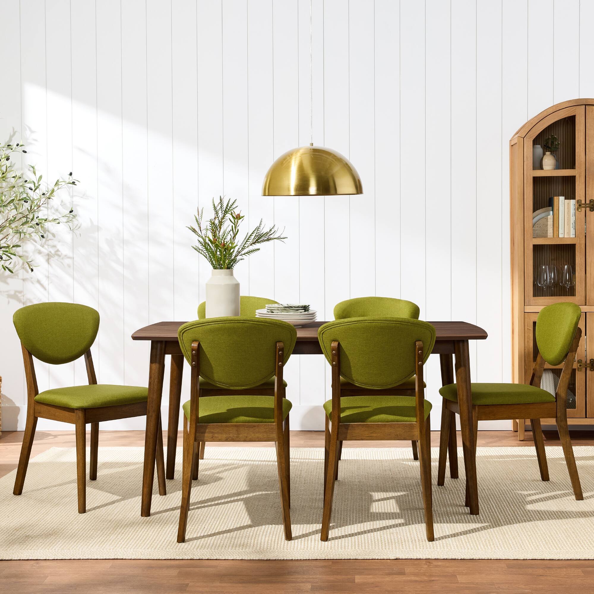 Alt View 1. Best Choice Products - Best Choice Products 2-Piece Mid-Century Modern Wood & Upholstered Dining Chair Set - Walnut/Olive - Walnut/Olive.