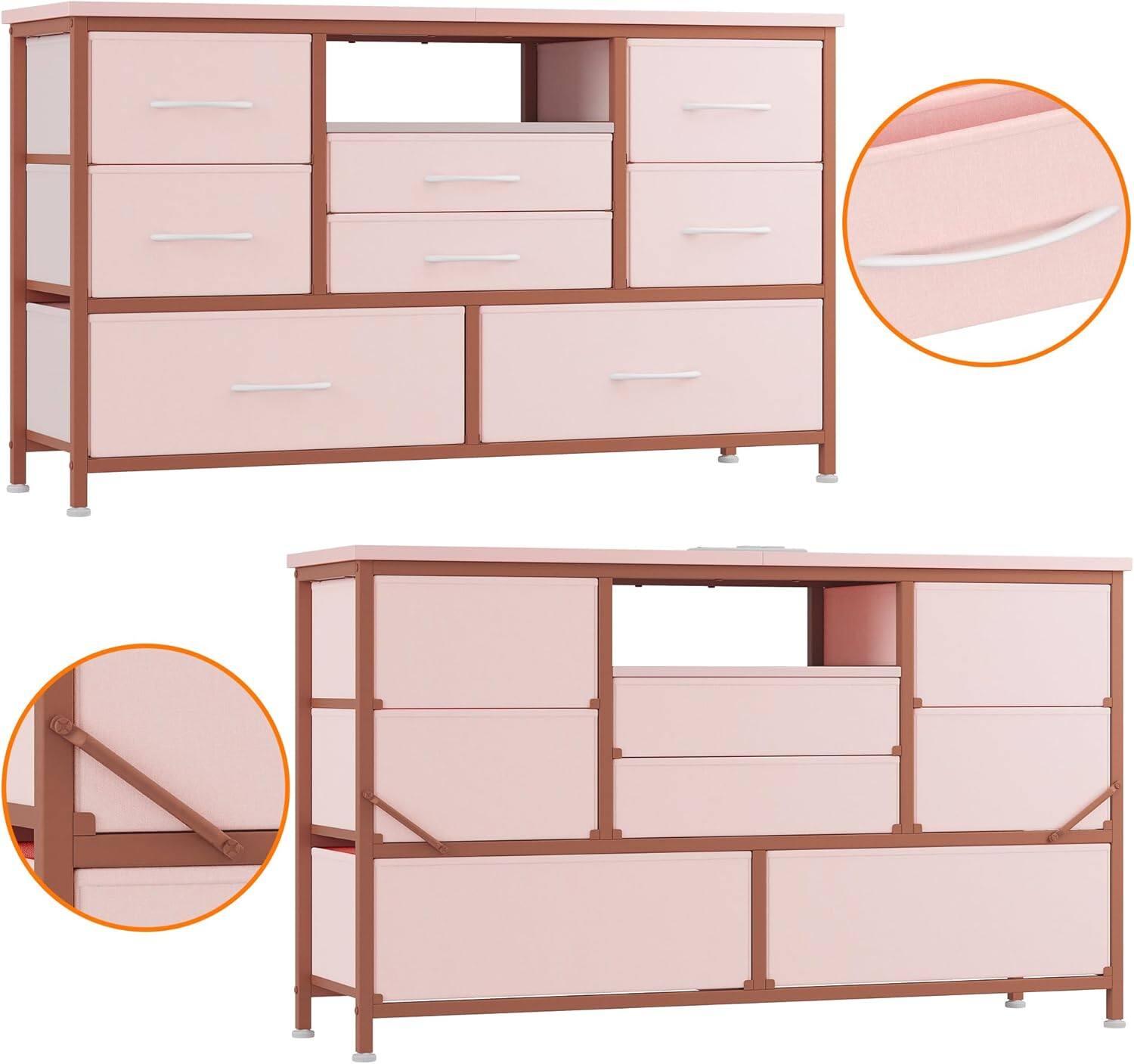 Alt View 1. GARVEE - 8 Drawer TV Stand, Power Outlet, LED, 47" Media Console, Storage Chest, Bedroom, Living Room, Pink - Pink.