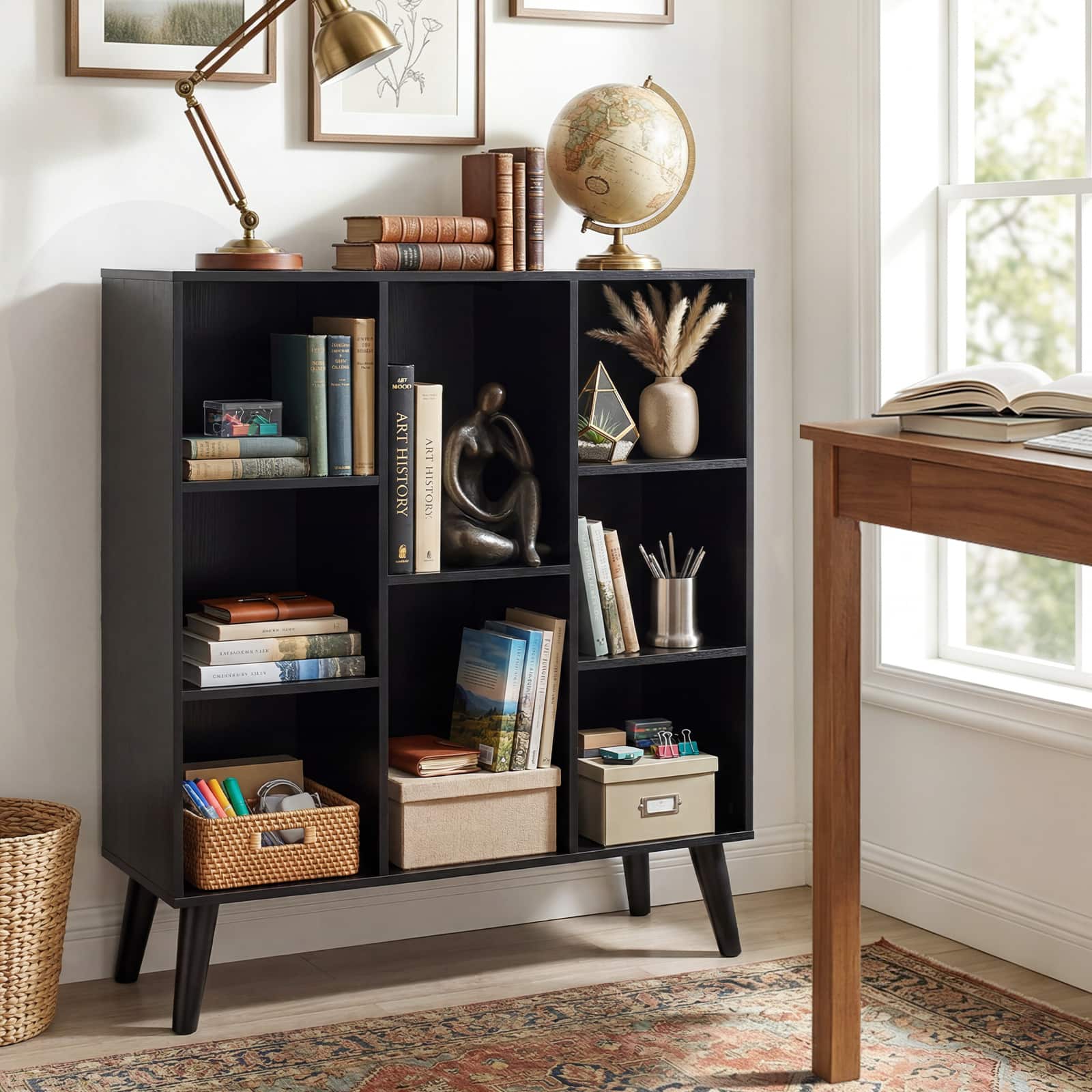 Costway - 8-Cube Bookshelf, 3-Tier Bookcase with Elevated Metal Legs for Living Room & Office - Black price history on PriceWatchPro
