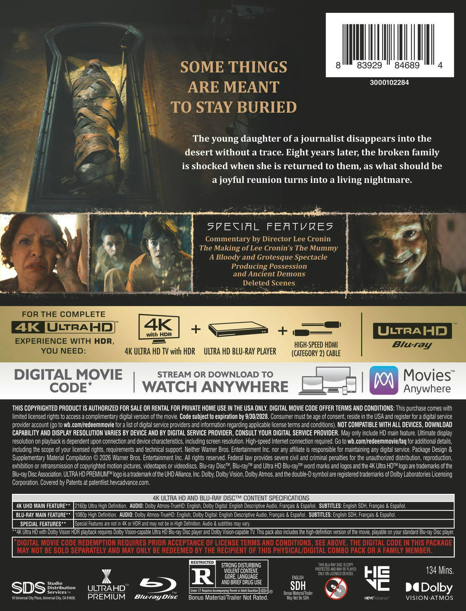 Back. Lee Cronin's The Mummy (Limited Edition 4K Ultra HD Steelbook + Blu-ray + Digital) [UHD].