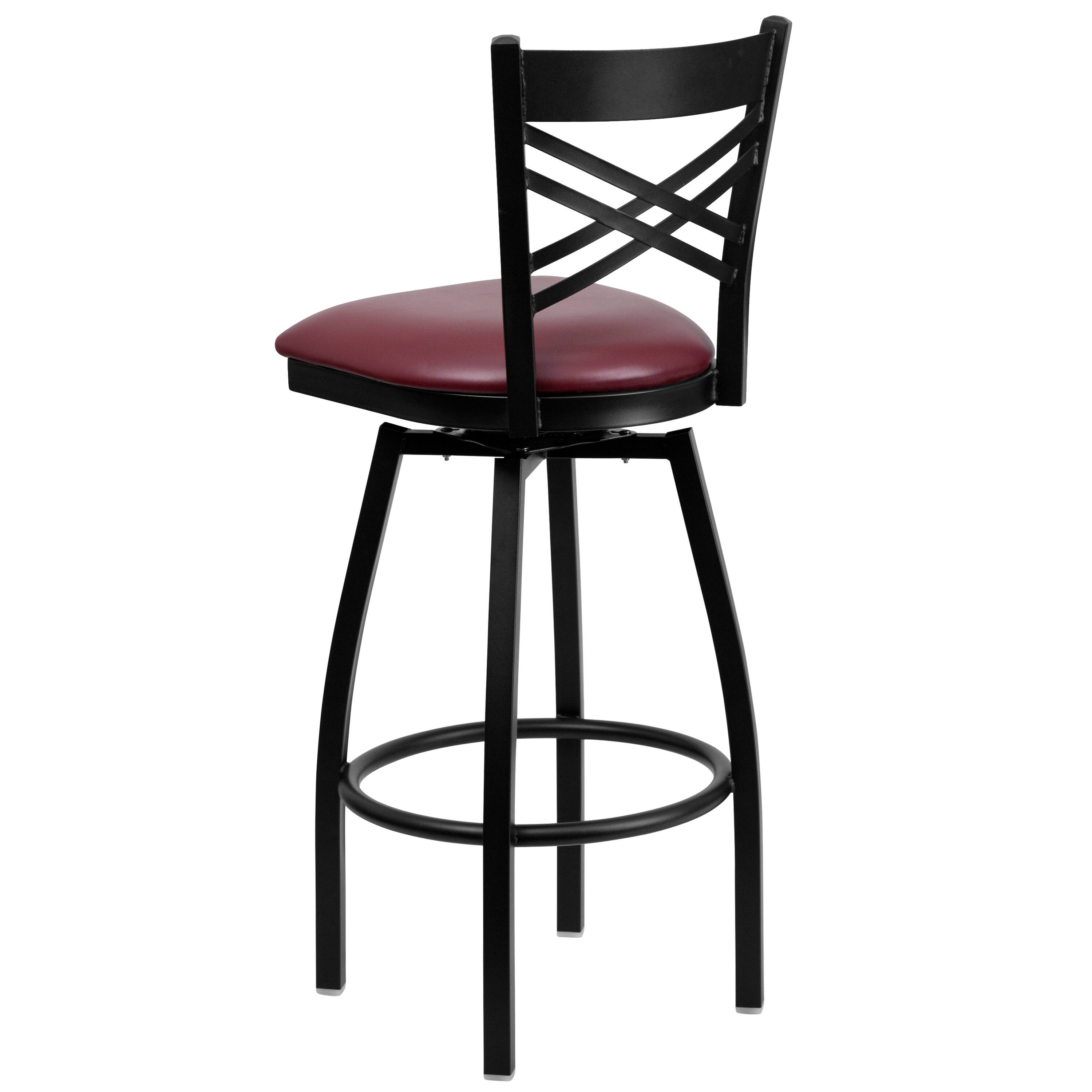Alt View 4. Emma + Oliver - 2 Pack "X" Back Swivel Metal Barstool - Burgundy Vinyl Seat/Black Metal Frame.