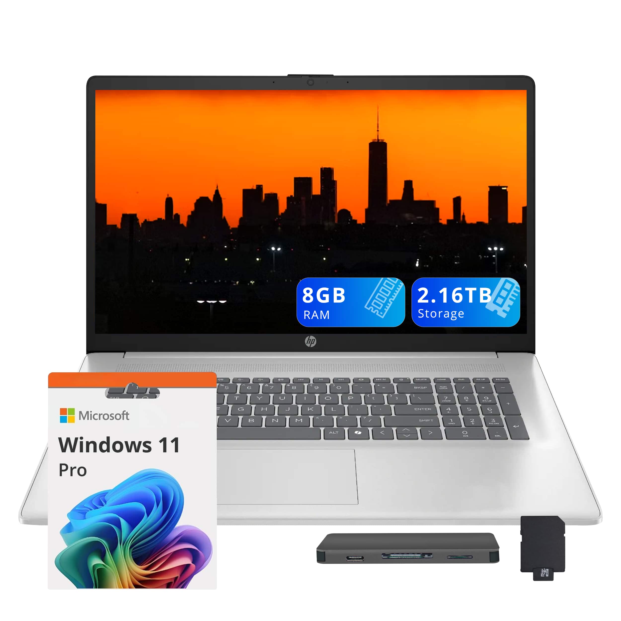 HP - 17.3" FHD Laptop,AMD Ryzen 5 7520U,8GB LPDDR5,2TB SSD+160GB Docking Statiom,AMD Radeon Graphics,Win 11 Pro - Silver