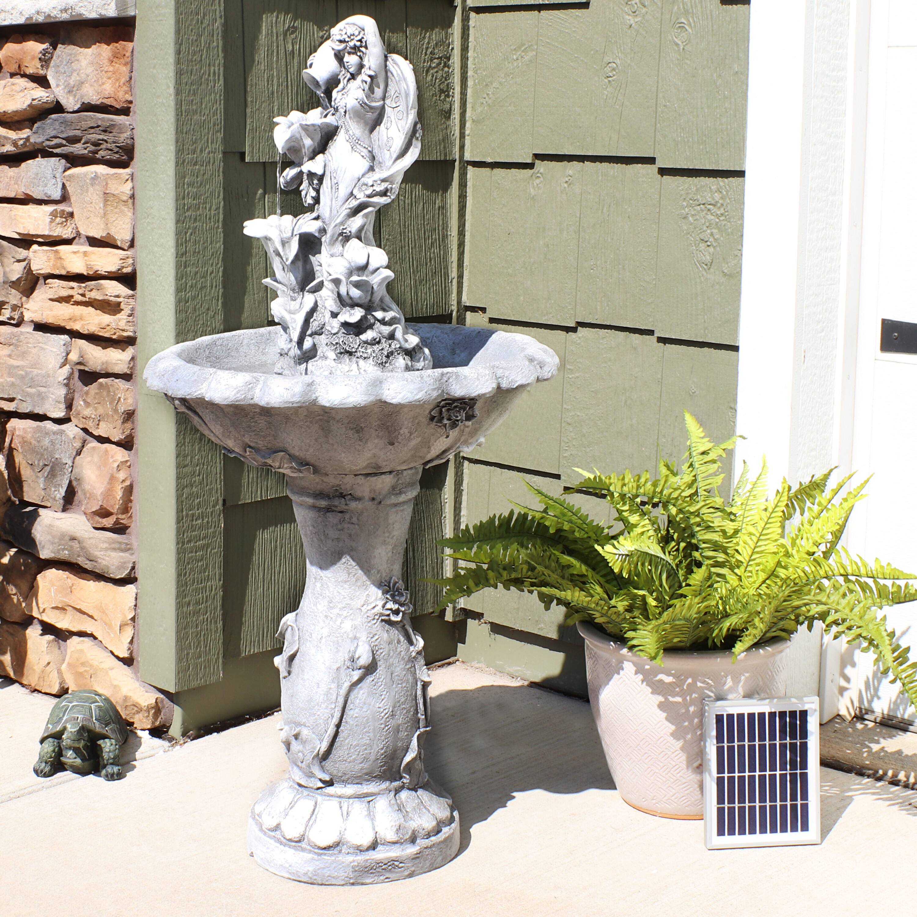 Alt View 3. Sunnydaze - Fairy Flower Solar Water Fountain with Battery Backup - 42 in - Light Grey.