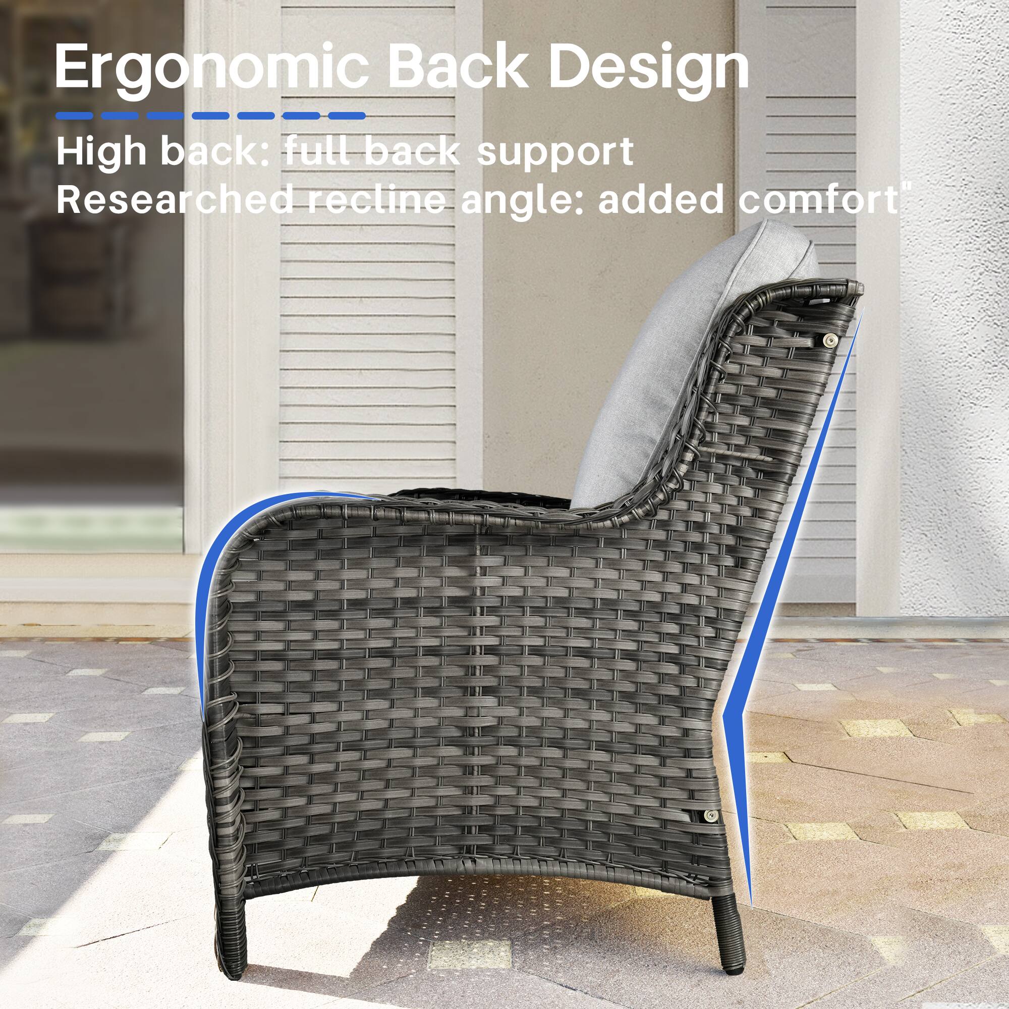 Ergonomic Back Design

High back: full back support

Researched recline angle: added comfort