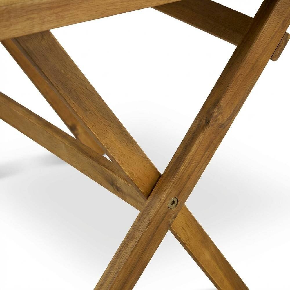 Back. Outdoor Escape - 3-Piece Outdoor Dining Set Wood-Tone Oil Finish - Table with 2 Folding Chairs - Natural Oil.